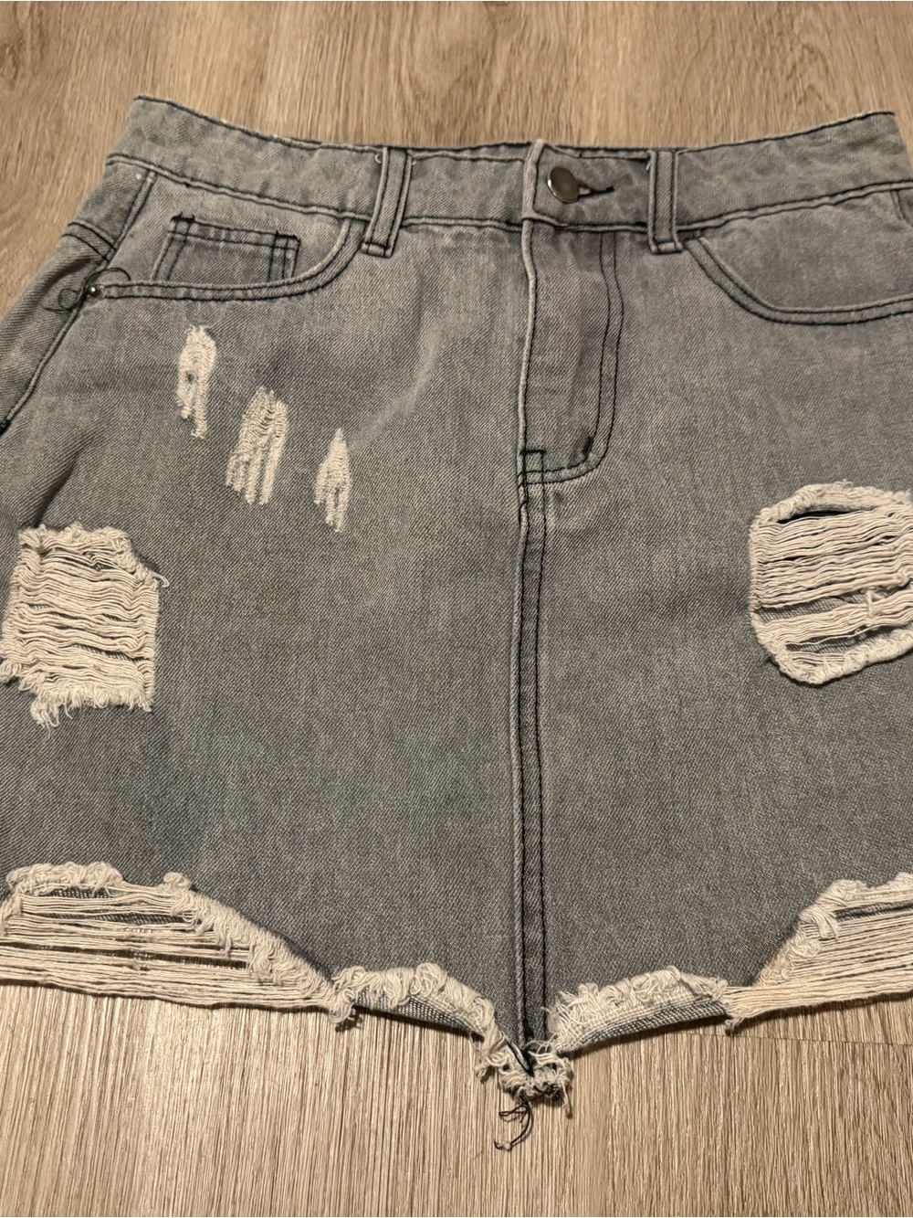 SHEIN Gray Washed Denim Mini Skirt